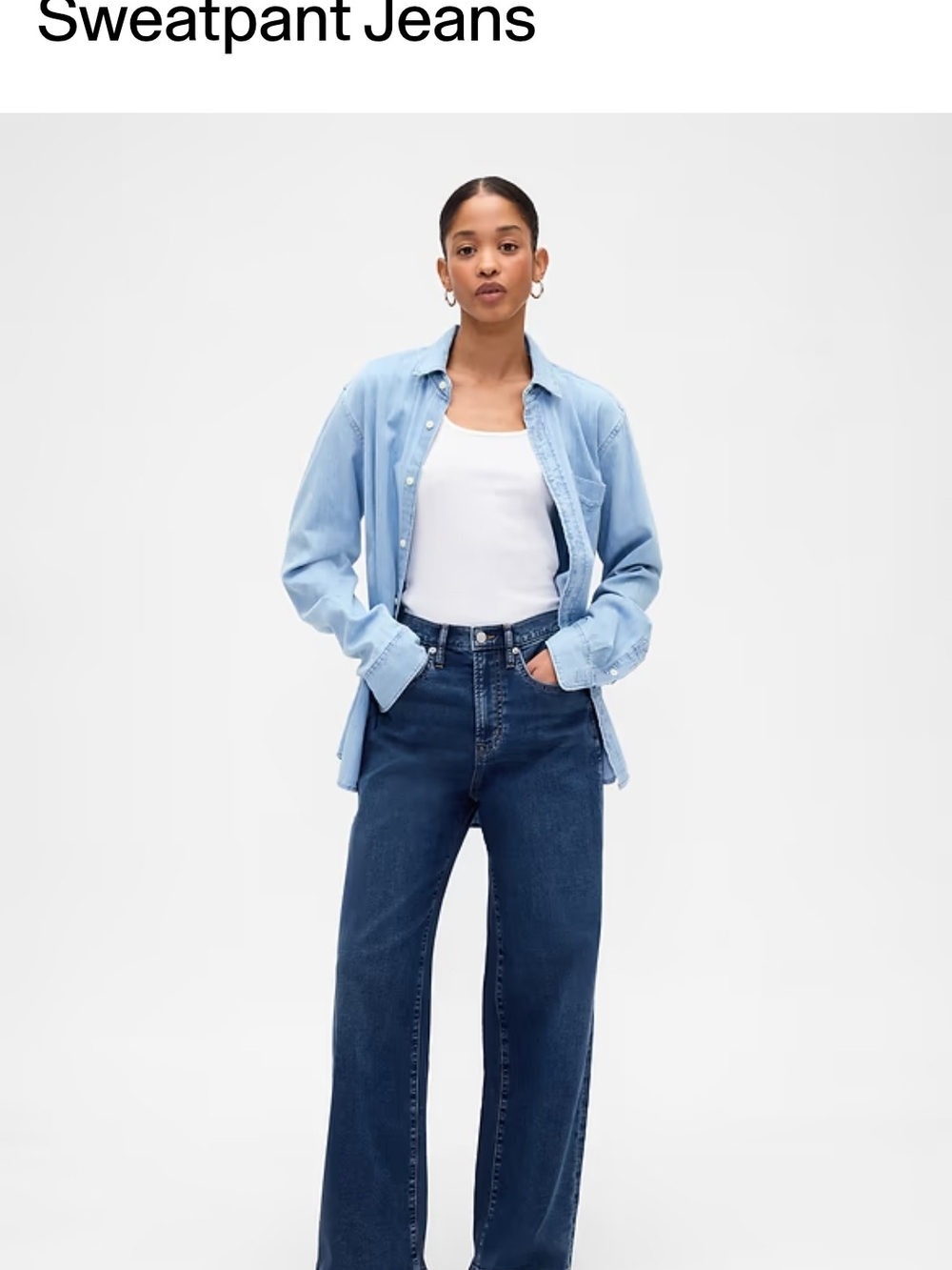 Women's Dark Blue High-Rise Wide-Leg Sweatpant Jeans